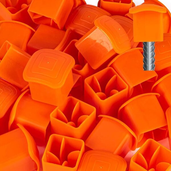 Sukh Rebar Caps - 60Pcs Reber Cap Cover Plastic End Caps Orange Mushroom Rebar Safety T- Posts Caps Building Construction Rebar Protection Stakes Fits Rebar Stake Size...