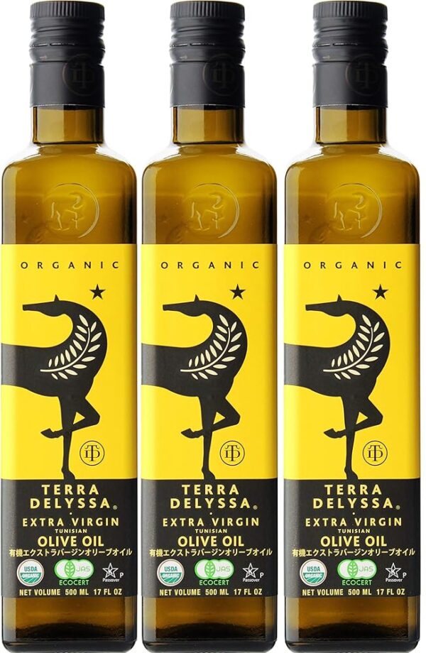 Terra Delyssa First Cold Pressed Organic Extra Virgin Olive Oil, Single Sourced, 500 ML (17 fl. oz) Dark Glass Bottle - 3 Pack, Non-GMO, Naturally Rich in Antioxidants and...