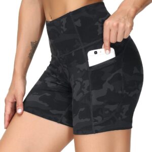 THE GYM PEOPLE High Waist Yoga Shorts for Women's Tummy Control Fitness Athletic Workout Running Shorts with Deep Pockets