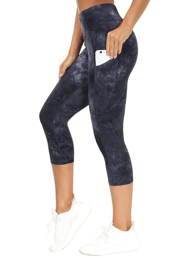 THE GYM PEOPLE Thick High Waist Capris Yoga Pants with Pockets, Tummy Control Workout Running Yoga Leggings for Women