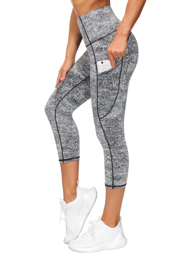 THE GYM PEOPLE Thick High Waist Capris Yoga Pants with Pockets, Tummy Control Workout Running Yoga Leggings for Women