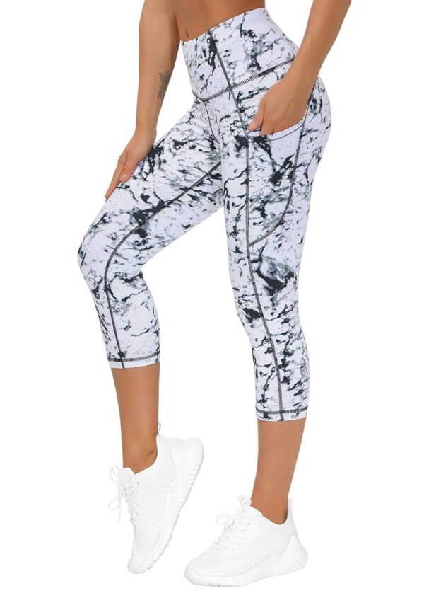 THE GYM PEOPLE Thick High Waist Capris Yoga Pants with Pockets, Tummy Control Workout Running Yoga Leggings for Women