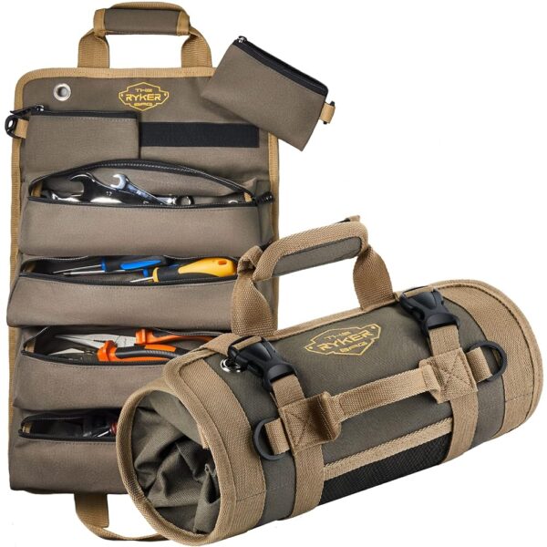 The Ryker Bag Tool Organizer Bag Tool Roll Up Bag w/Detachable Pockets. Gifts for Him Roll Up Tool Bag Organizer for Mechanic Tool Bag Small Car Portable Tool Bag Roll Up Tool...