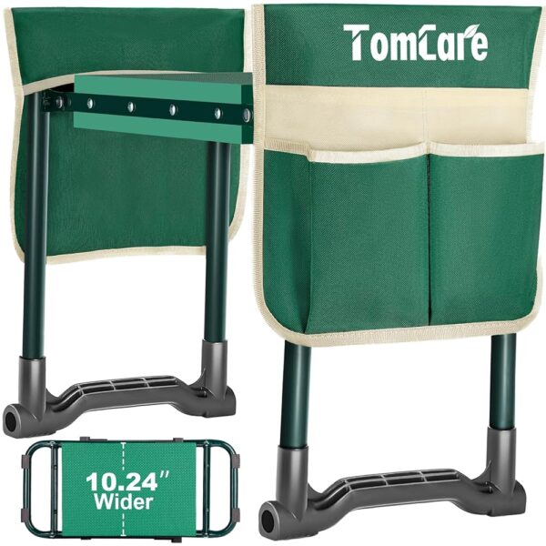 TomCare Garden Kneeler and Seat 10.24” Wide Kneeling Pad Garden Bench with 2 Tool Pouches Heavy Duty Stable Garden Stool Foldable Garden Tools Gardening Gifts for Women Men...
