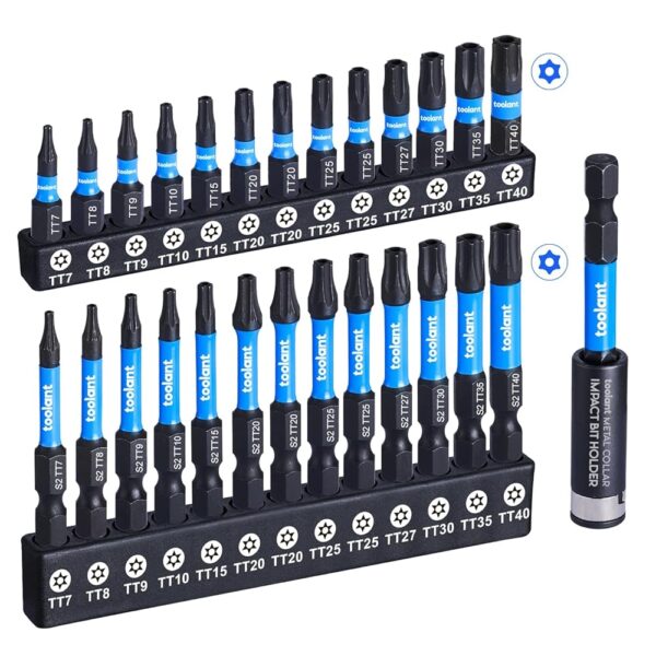 toolant Impact Torx Bit Set 27pcs (TT7-TT40), S2 Steel Security Torx Bit Set, Tamper Proof Star Bit Set with CNC Machined Tips, 1"&2" Long Impact Bits with Magnetic Bit Holder...