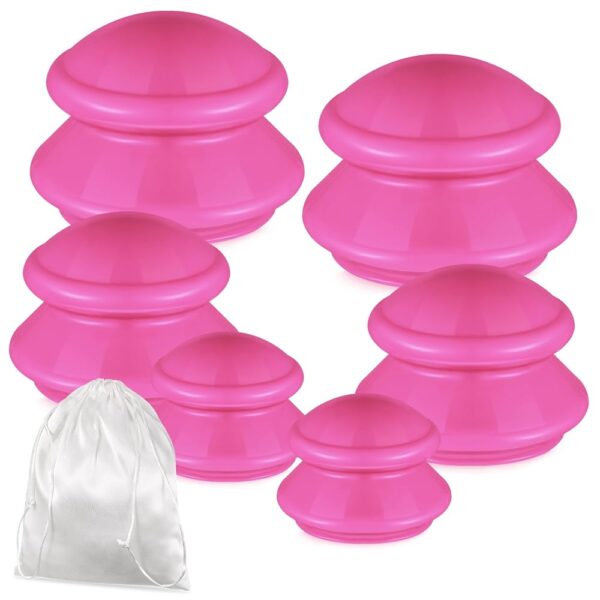 TrelaCo 6 Pcs Cupping Kit for Massage Therapy 3 Sizes Silicone Cupping Set Chinese Massage Therapy for Studio Household Cellulite Joint Pain Muscle Pain(Hot Pink)