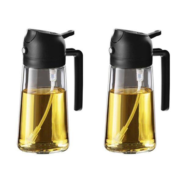 TrendPlain 16oz/470ml Olive Oil Sprayer for Cooking - 2 in 1 Olive Oil Dispenser for Kitchen Gadgets, Air Fryer, Salad, and BBQ - 2 Black