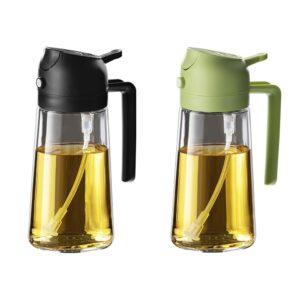 TrendPlain 16oz/470ml Olive Oil Sprayer for Cooking - 2 in 1 Olive Oil Dispenser for Kitchen Gadgets, Air Fryer, Salad, and BBQ - Black & Green