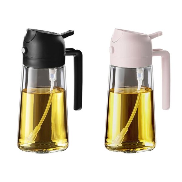 TrendPlain 16oz/470ml Olive Oil Sprayer for Cooking - 2 in 1 Olive Oil Dispenser for Kitchen Gadgets, Air Fryer, Salad, and BBQ - Black & Peach