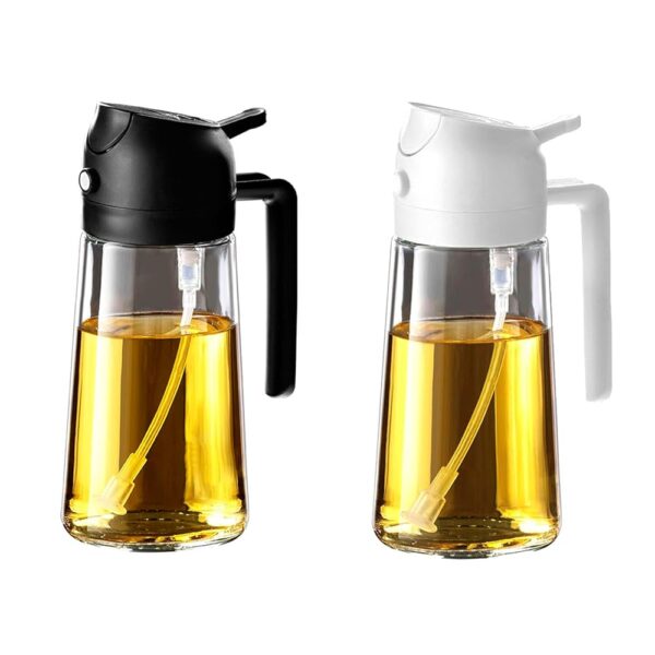 TrendPlain 16oz/470ml Olive Oil Sprayer for Cooking - 2 in 1 Olive Oil Dispenser for Kitchen Gadgets, Air Fryer, Salad, and BBQ - Black & White