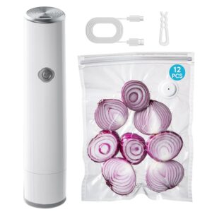 Vacuum Sealer, Handheld Vacuum Sealer for Food, Compact Vacuum Sealer Machine with 12 Reusable Vacuum Bags, Portable Cordless Vacuum Sealer Set for Travel, Fresh & Save Meal...