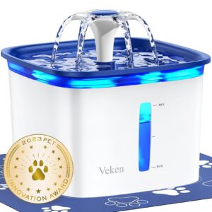 Veken 95oz/2.8L Pet Fountain, Automatic Cat Water Fountain Dog Water Dispenser with Replacement Filters for Cats, Dogs, Multiple Pets (Blue, Plastic)