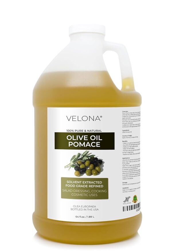 velona Olive Pomace Oil 64 Fl Oz | 100% Pure and Natural Carrier Oil | Refined | Cooking, Skin, Hair, Body & Face Moisturizing | Use Today - Enjoy Results