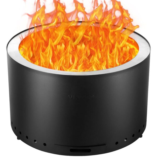 VEVOR 28 inch Smokeless Fire Pit Stove Bonfire, Wood Burning Fireplaces with Removable Ash Pan, SUS430 Stainless Steel Inner Portable Outdoor Firepit,for Outdoor Patio Camping...