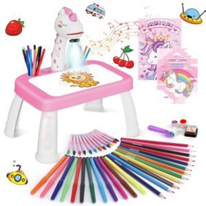 wakeInsa Drawing Projector,Arts and Crafts for Kids,Include Drawing Board,Crayons,Coloring Book,Stickers etc,Girls Unicorns Toy,Toddler Learning Toys,Unicorns Gifts for...