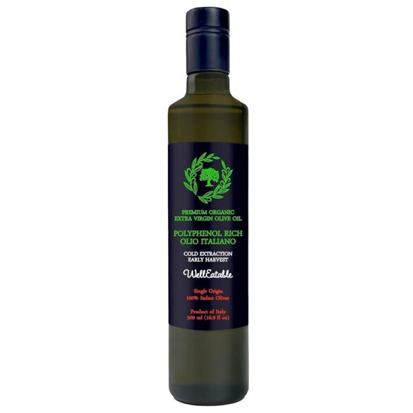 WellEatable Robust +1,000 mg/kg Polyphenol Rich Olio Italiano, New 2024-2025 Early Harvest Organic Extra Virgin Olive Oil from Italy, Lab Tested, Cold Extracted for Drinking and...