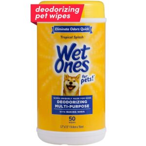 Wet Ones for Pets Deodorizing Multipurpose Pet Wipes, Tropical Splash Scent - Pet Grooming Wipes for In-Between Baths, Pet Cleaning Supplies, Puppy Wipes for Dogs, 50 Count