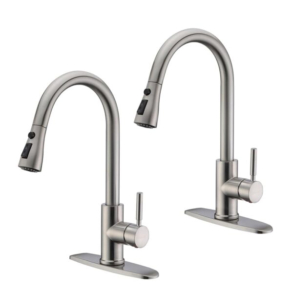 WEWE Kitchen Faucet with Pull Down Sprayer, Brushed Nickel Kitchen Sink Faucet Fits 1 or 3-Hole Kitchen Sinks, Single Handle Premium Stainless Steel, Suitable for RV, Farmhouse,...