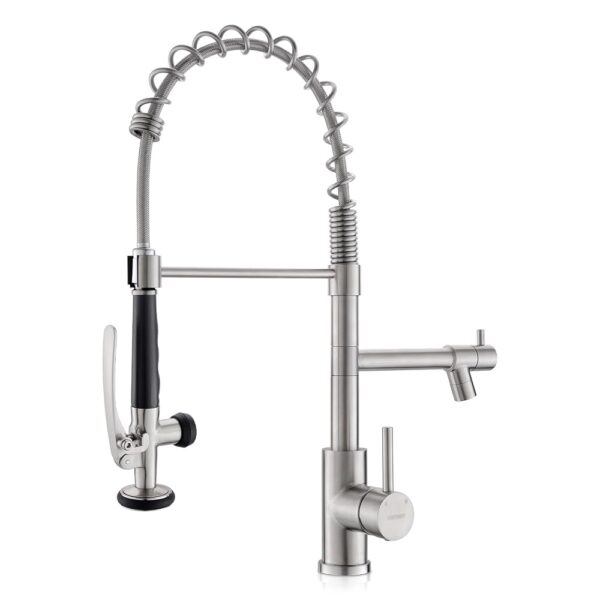 WEWE Kitchen Faucet with Pull Down Sprayer, Kitchen Sink Faucet with Pot Filler Single Handle Commercial High Arc Stainless Steel Brushed Nickel for Bar Laundry RV Utility Sink