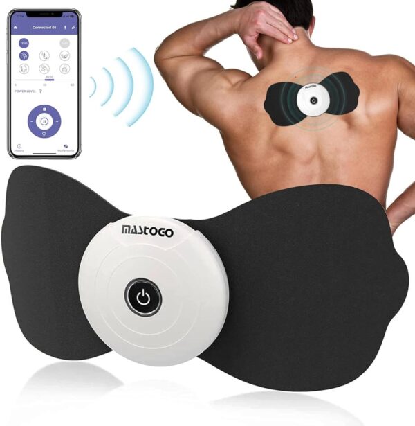 Wireless TENS & EMS Unit Back Pain Relief Massager - APP Controlled Bluetooth EMS Muscle Stimulator Machine for Back Shoulder Leg Neck Pain Relief (Black)