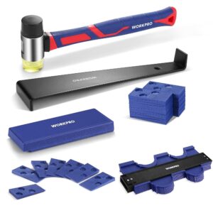 WORKPRO Laminate Flooring Installation Kit- Rubber Mallet with Fiberglass Handle, 10” Contour Gauge, Heavy Duty Pull Bar, Solid Tapping Block and 40 Spacers- Premium Wood...