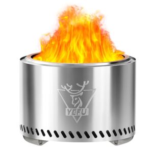 YEFU Fire Pit with Removable Ash-Pan: Smokeless Firepit 304 Stainless Steel Material - Outdoor Fire Pit Silver 19 inch - Smokeless Fire Pit for Outside Outdoor Patio Camping...